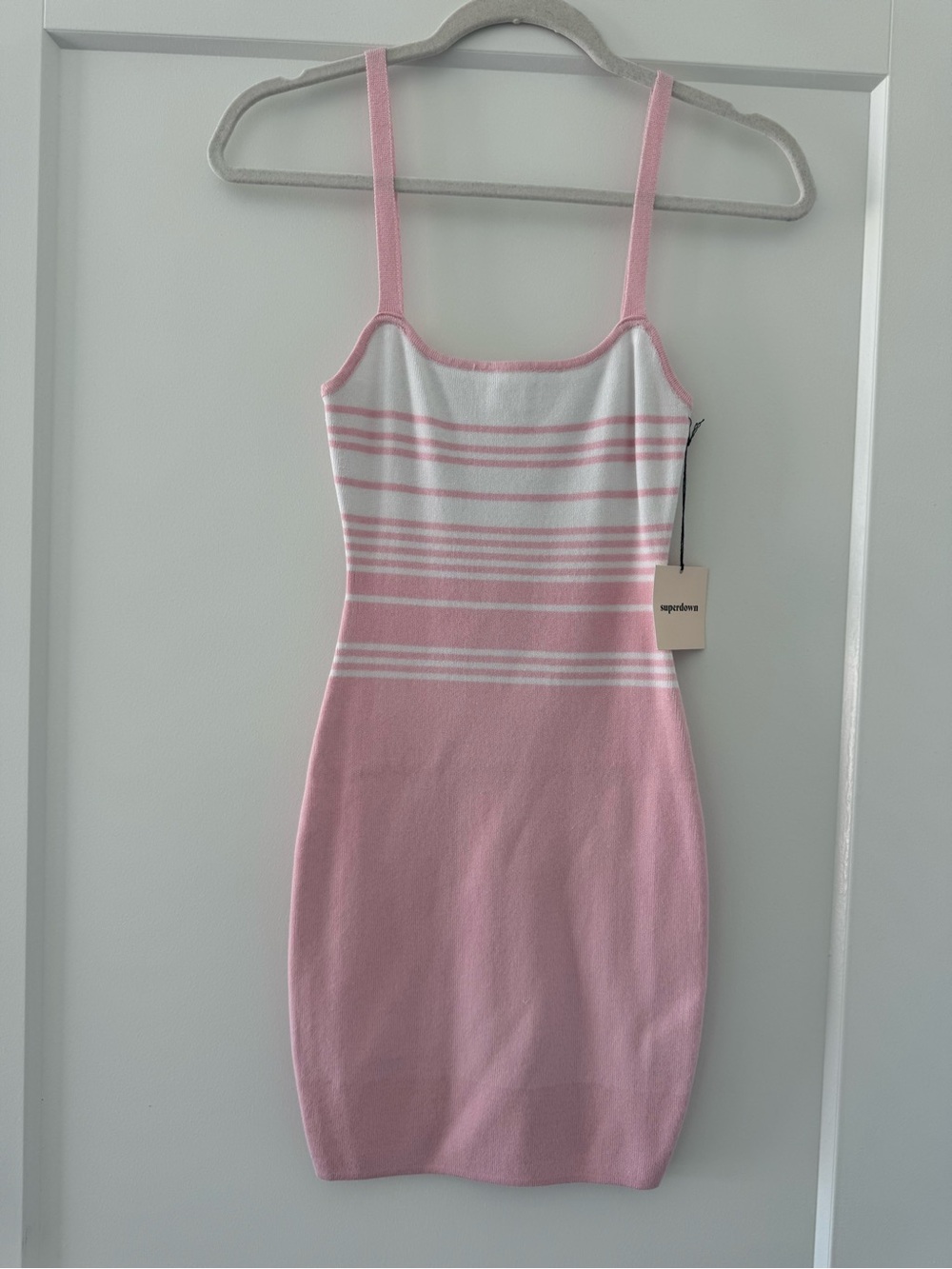 superdown Pink & White Striped Knit Mini Dress